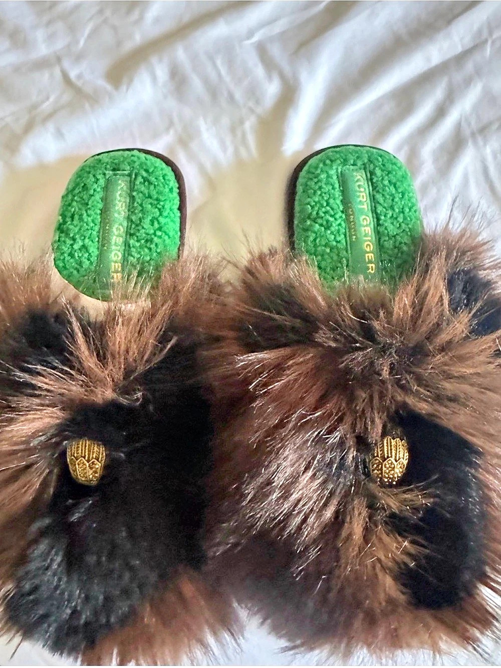 Kurt Geiger Kensington Fur Slippers in Brown & Black US 10 Like New